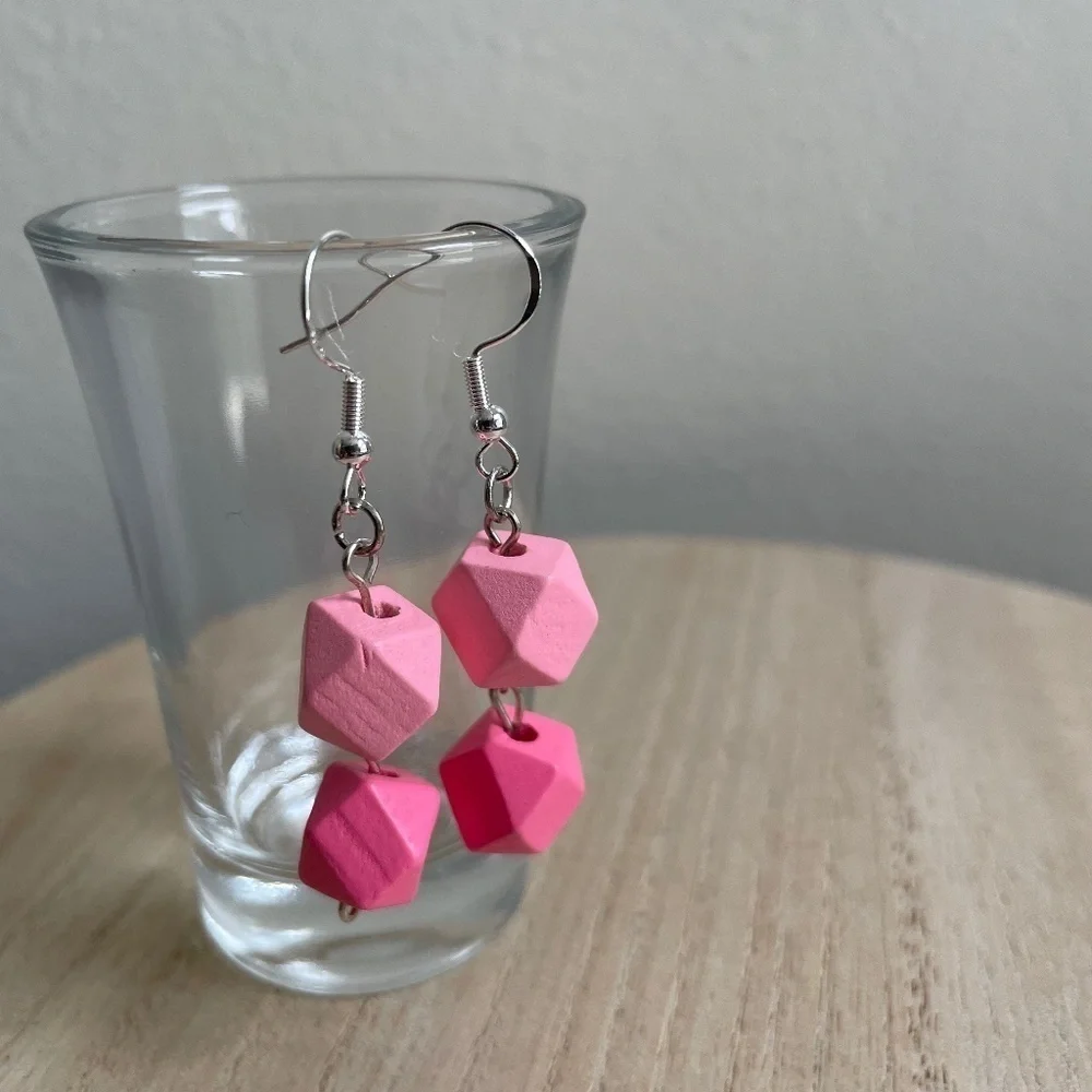 Bright Pink Beaded Earrings